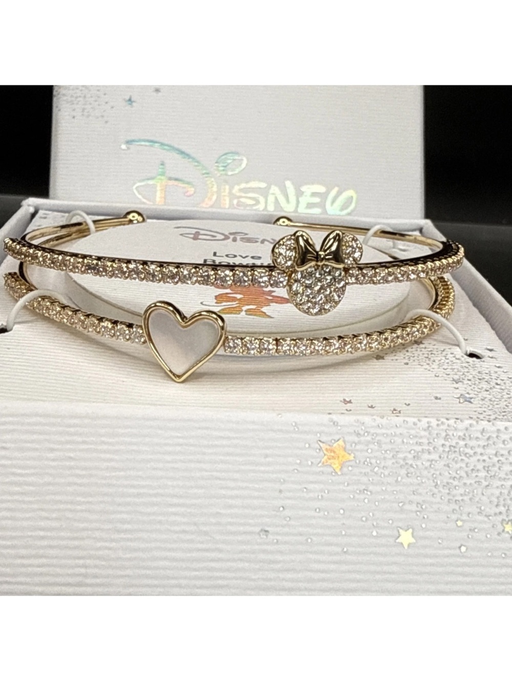 Disney Gold Tone Minnie Mouse Heart Crystal Bangle bracelet